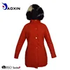 Women's Bicolor Stylish Padded Anorak Jacket With Customized Detachable Fur Hood Femal Outerwear Red Coat Parka