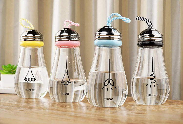 Novelty Fancy Bulb Shape Glass Drinking Bottle Thickened Tea Bottle