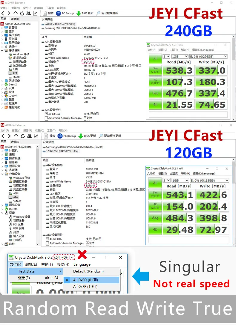 JEYI CFast particles digital video camera SSD 512G memory card SMI2246EN with SATA3 cache Industrial-grade military use CF2.0 - ANKUX.COM