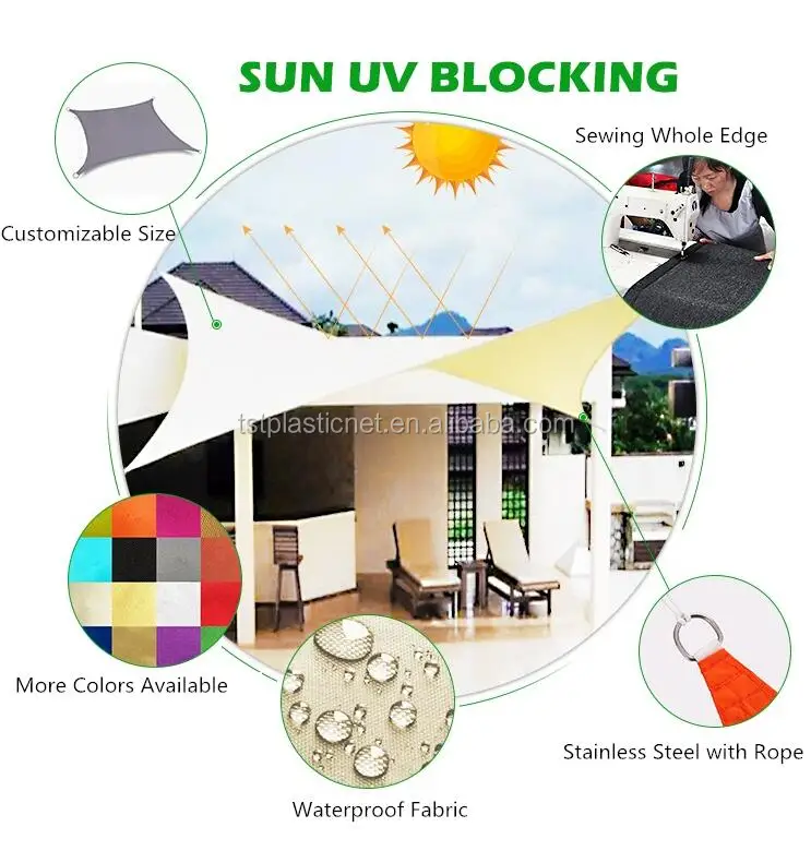 300d Polyester Fabric 160gsm Waterproof Shade Sun Sail For Patio Canopy