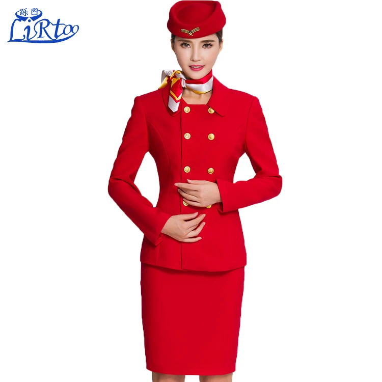 Best Quality Cabin Crew Uniform Red Flight Attendant Uniform Suits ...