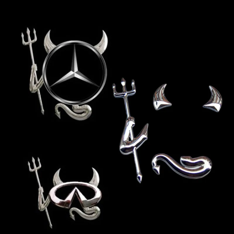 Funny Silver Logo 3D Devil Style Demon Sticker Decal Car Badge Emblem Paper Hot