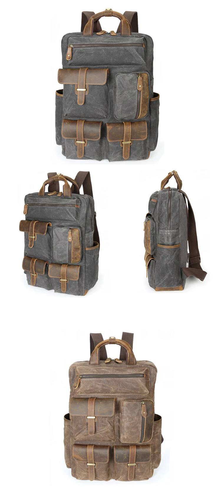 2018 Popular vintage elegant designer stylish men waterproof waxed canvas outdoor travelling backpack bag rucksack bagpack