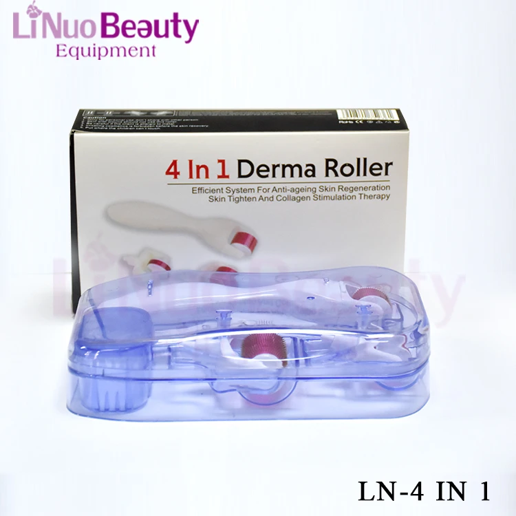 LINUO professional derma roller 4 in 1 massager stainless steel micro needle derma roller set with 3 heads