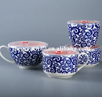 Chinese Style Blue And White Ceramic Food Container Cup Bowl Chinese Style Blue And White Ceramic Food Container Cup Bowl With Handle Plastic