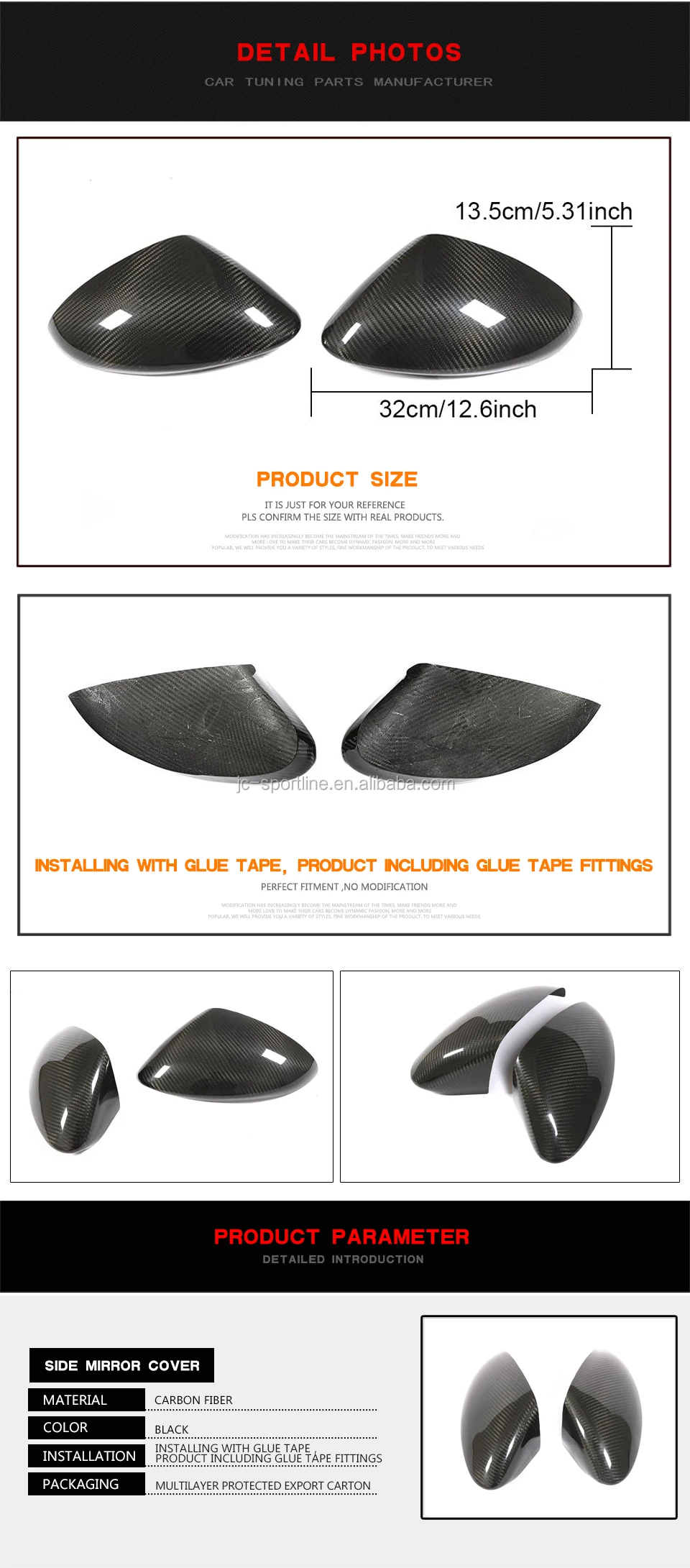Dry Carbon Fiber Car Side Mirror Caps For Alfa Romeo