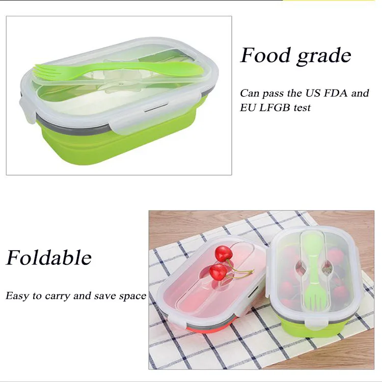 Kitchen Tableware Silicone Lunch Box Outdoor Travel Portable Folding ...