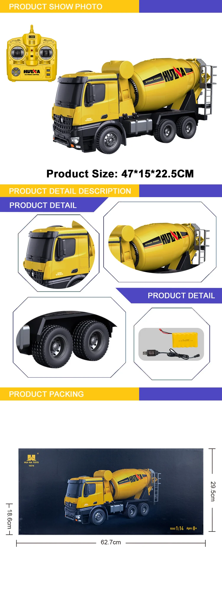 10 Channel Concrete Mixer Car Toys 1/14 Rc Truck