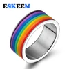 Eskeem New Listing Fashion High Polished of Fine Silica Gel Material Rainbow Shape Inlay Stainless Steel Ring Wholesale