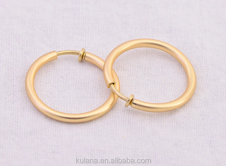 14k Gold Plated Thick 32mm Make Clip On Earrings Matte Spring Loaded Hoop Earrings Cp32 Buy