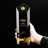 Custom design wholesale special cylinder crystal trophy /black trophies and awards carved etched for souvenirs gifts