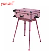 Yaeshii LED professional aluminum Studio makeup Station rolling trolley artist case with adjustable legs lighted mirror