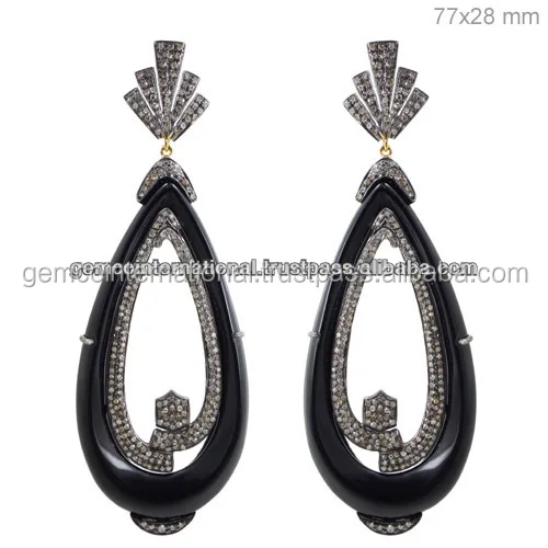 Black Onyx Diamond Gemstone Earrings 14k Yellow Gold 925 Black Onyx Diamond Gemstone Earrings 14k Yellow Gold 925 Sterling Silver Indian Jewelry Whole