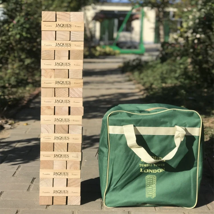 giant wooden tumbling tower stacking block game with storage bag for garden game