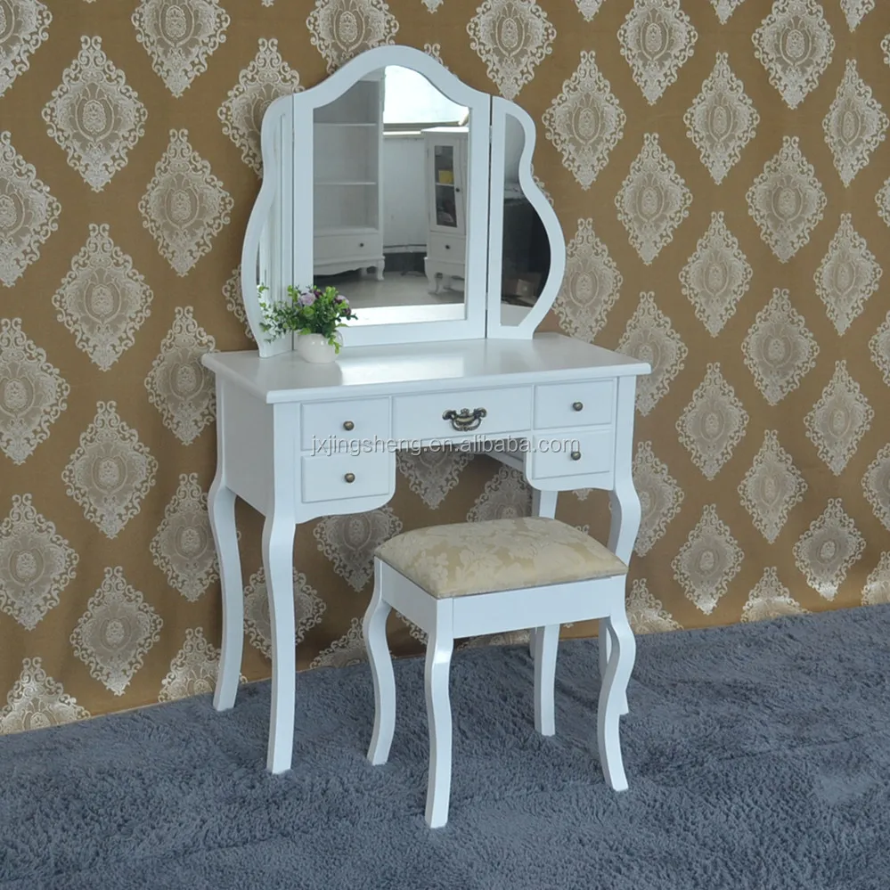3 delige mooie elegante witte afwerking kaptafel spiegel make up ... Slaapkamer set elegante