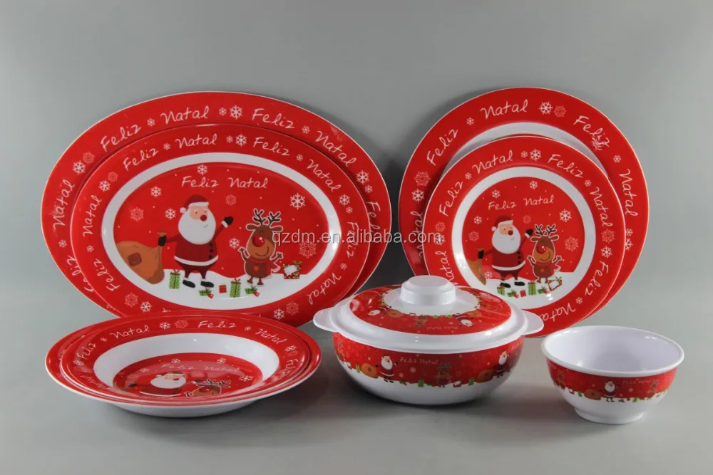 Christmas Theme Decal Print Melamine Tableware Set