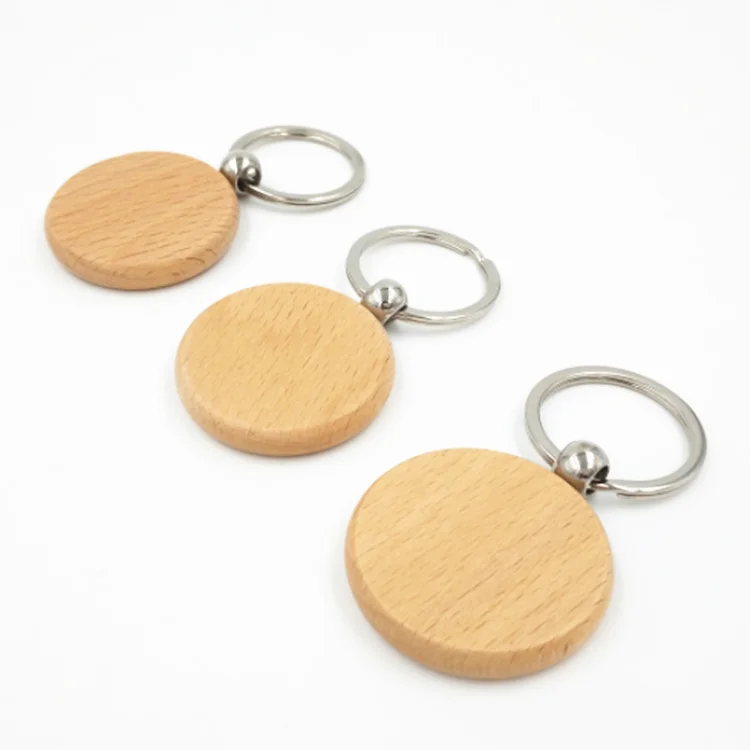 Wholesale Custom Laser Engraving Logo Blank Round Key Tag Natural Wood ...