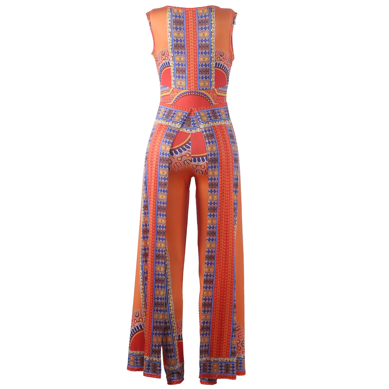 African women's sleeveless printed orange ethnic style jumpsuits