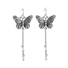 ed02137d Gothic Style Vintage Silver Butterfly Long Chains Hoop Earrings For Ladies