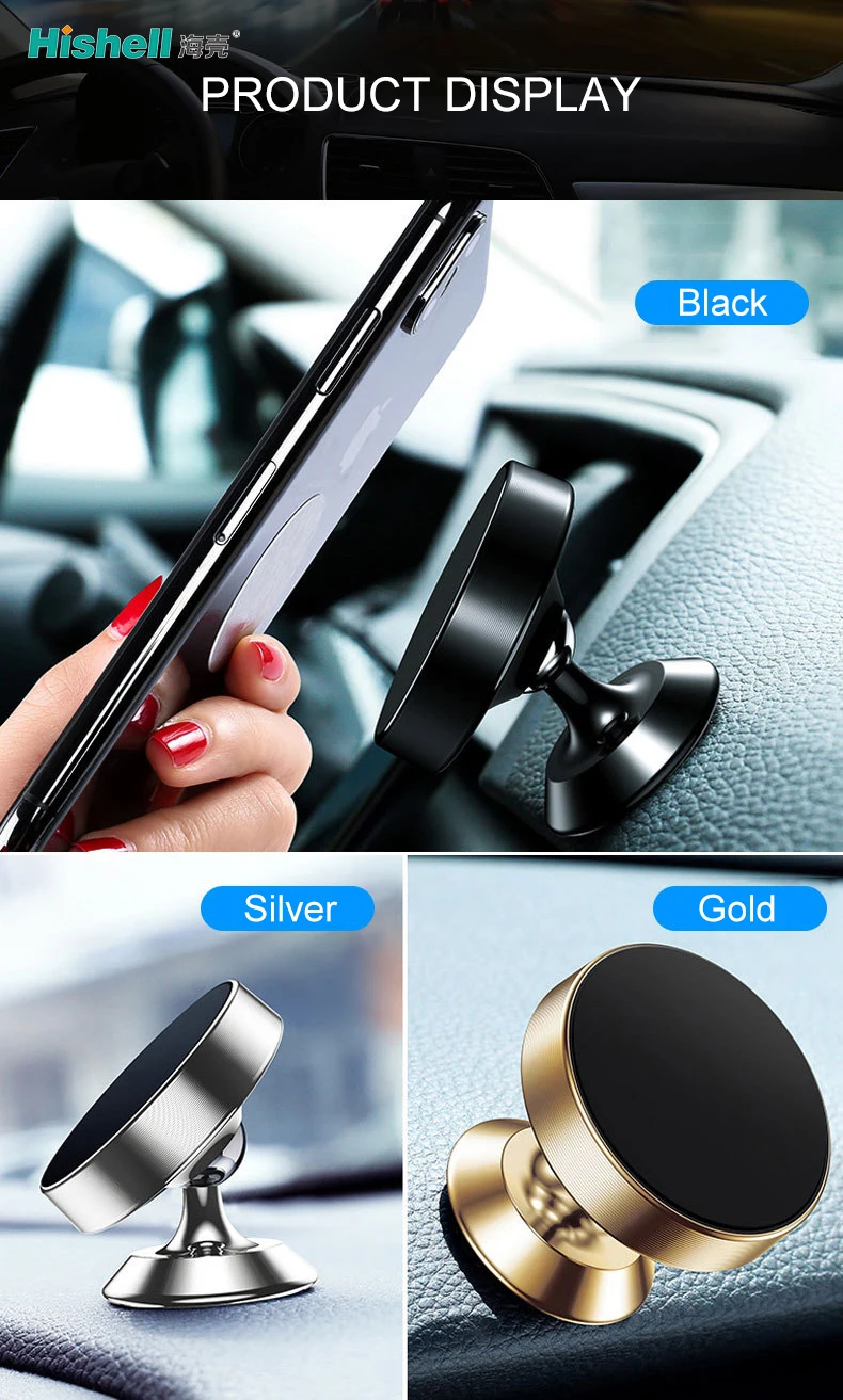Magnetic Car Mount Holder for Any Phone, 360 Degree Rotation, Dashboard - Black