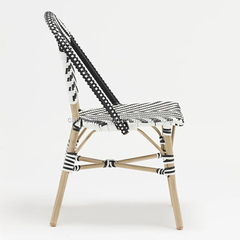 Cheap French Style Rattan Chairs Black White Color Aluminium Rattan