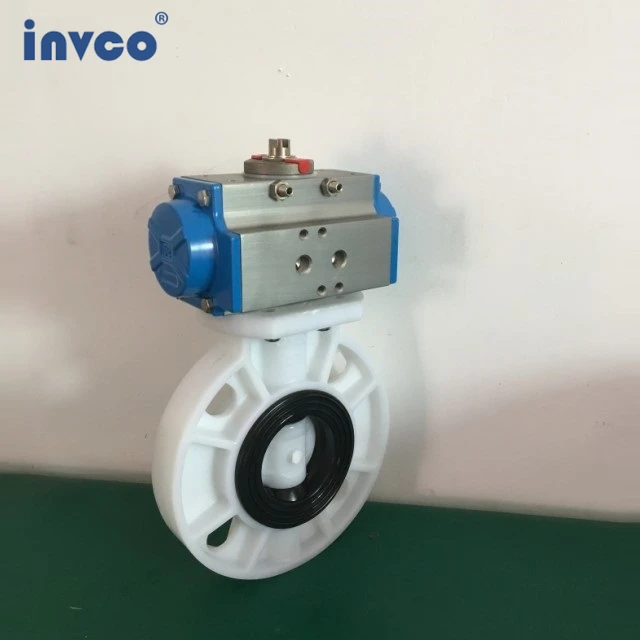 INVCO Price Wafer connection Pneumatic PP butterfly valve for water ,weak acid and weak base