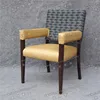 YC-F140 Colorful leather fabric armrest restaurant chair with wood grain leg