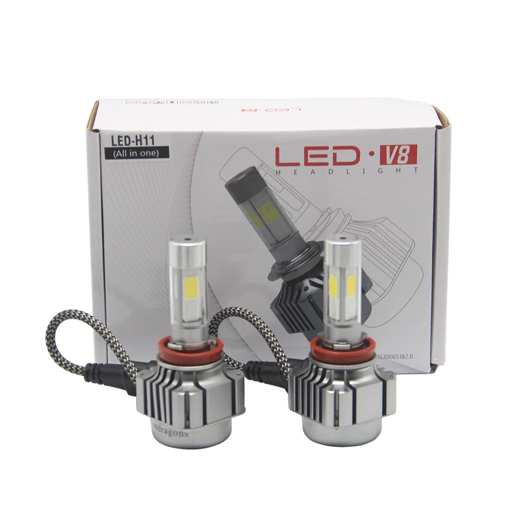 All In One V8 Car Led Headlight H7 Bulb Auto Front Bulb 80w 8000lumen