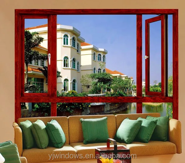 Wooden Soundproof Aluminum Golden Oak Color Casement For Dubai Curtain Window