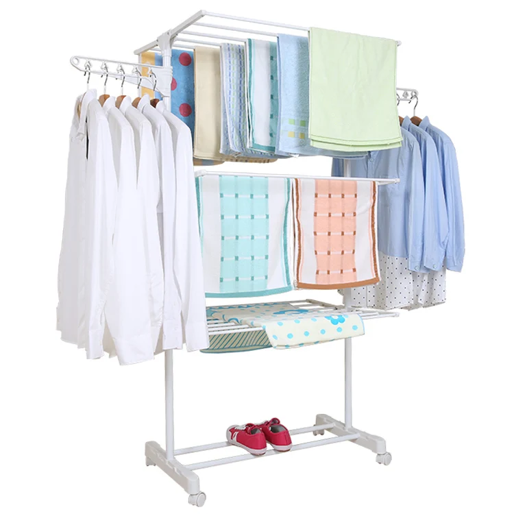 
3 tier folding hanging cloth drying rack space saving clothes hanging stand 