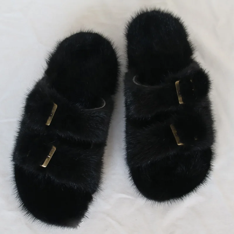 fur cork sandals