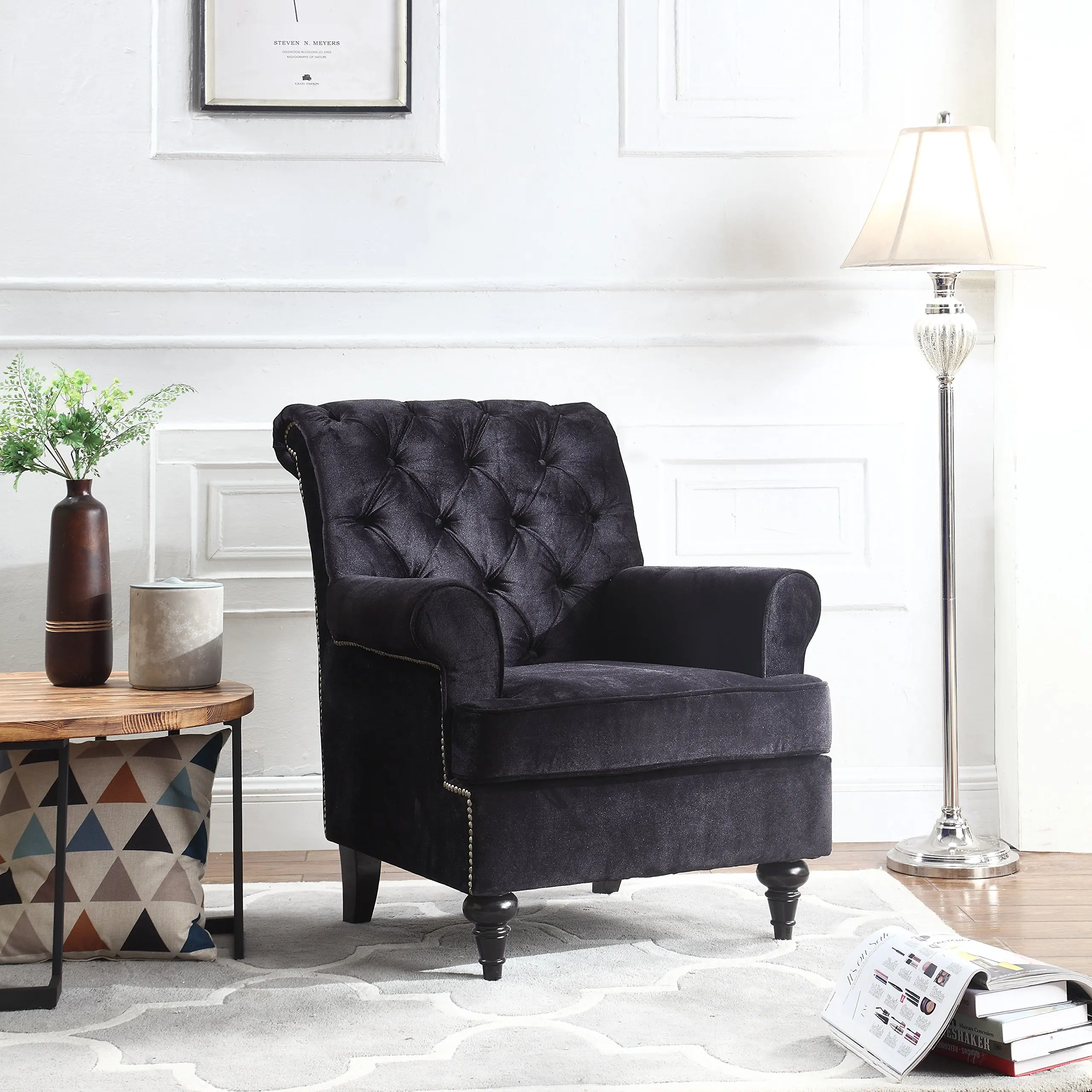 Buy Classic Tufted Velvet Fabric Accent Chair, Living Room ...
