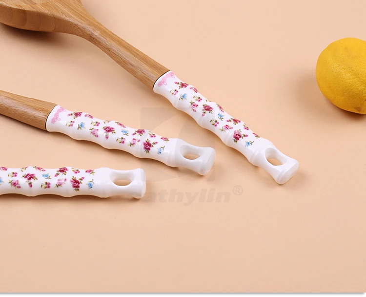 Cathylin Wooden Kitchen Tool Set,Ceramics Handle Colored Kitchen