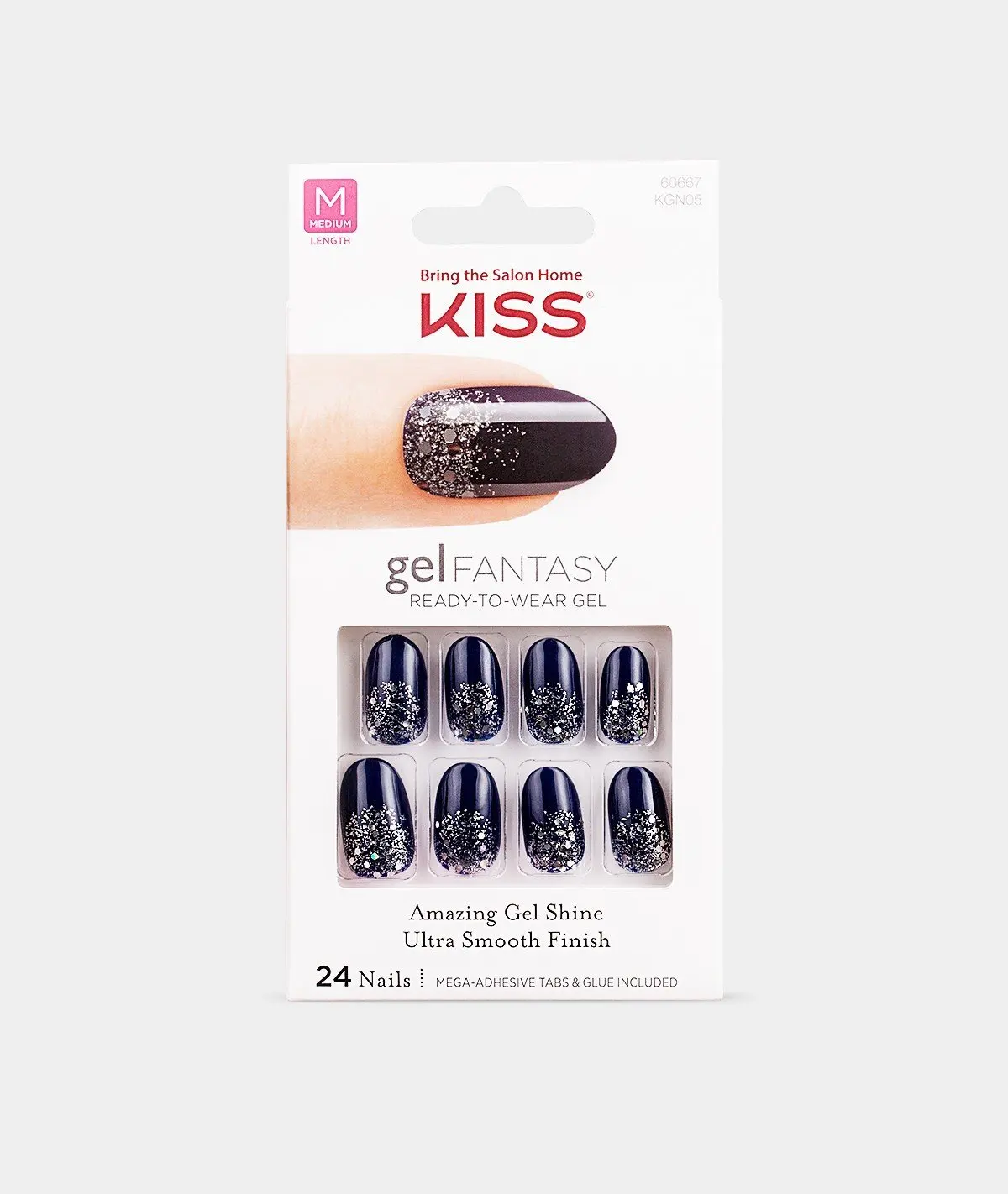 **NEW 2015** Kiss Nails GEL FANTASY "KGN05" (N) (FRESHEN UP) Medium Design Nails w/Adhesive Tabs & Glue