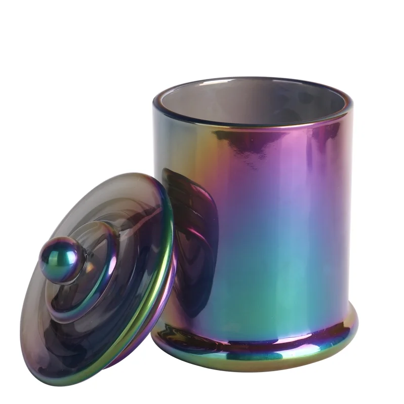 Colorful Ion Plating Iridescent Glass Candle Jars With Glass Lids Buy Candle Jars With Glass