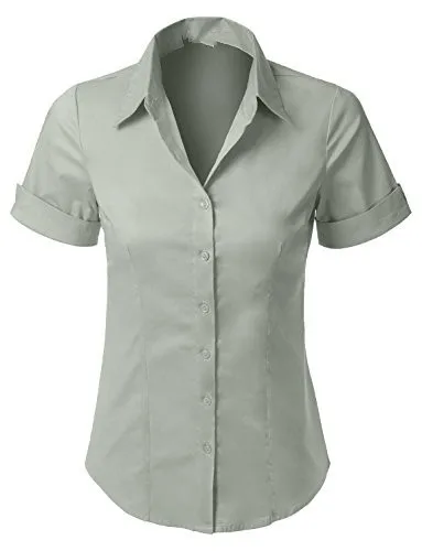 womens black button down shirt short sleeve