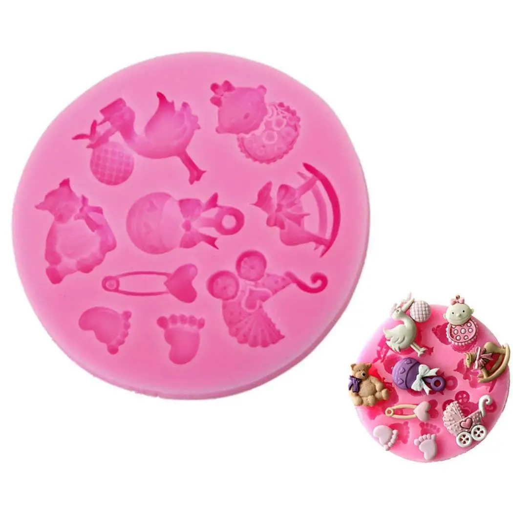 WJSYSHOP Baby Shower Theme Shape Silicone Chocolate Fondant Biscuit Mold Cake Decorating Baking Mould - Baby Shower Theme