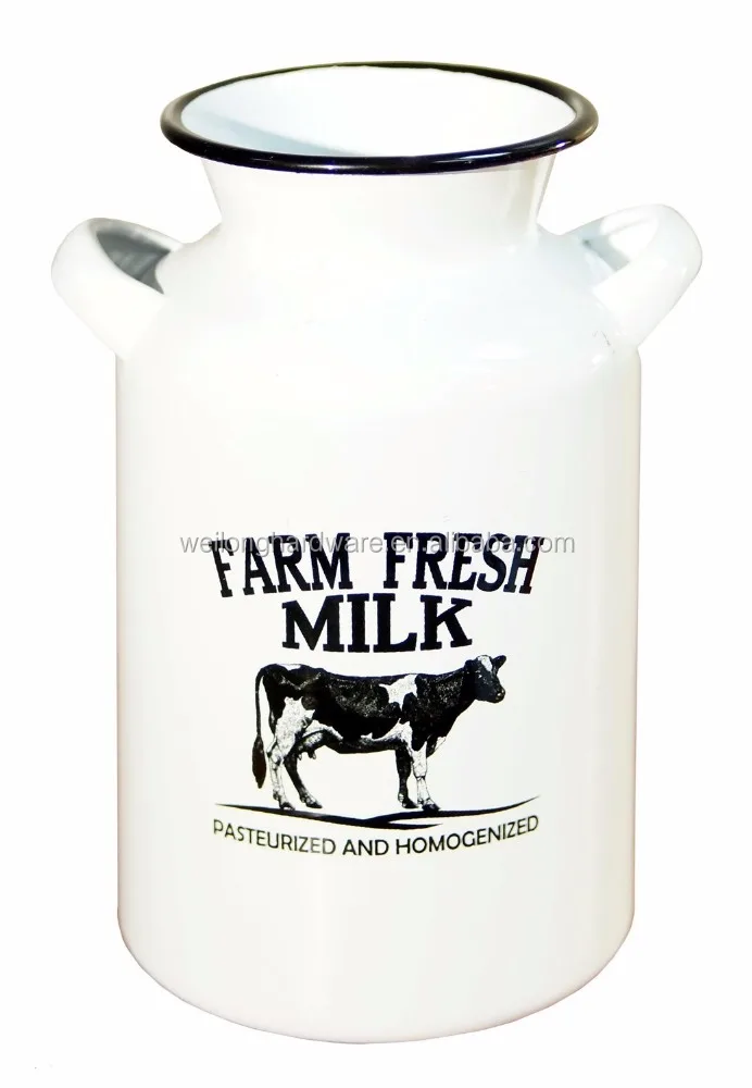 1L Chic Black /& White Farm Fresh Enamel Milk Jug with Wide Spout and Handle
