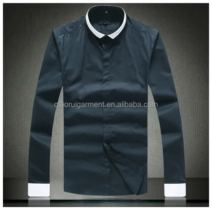 Latest Design Contrast Collar And Cuff Long Sleeve White Dress Shirts