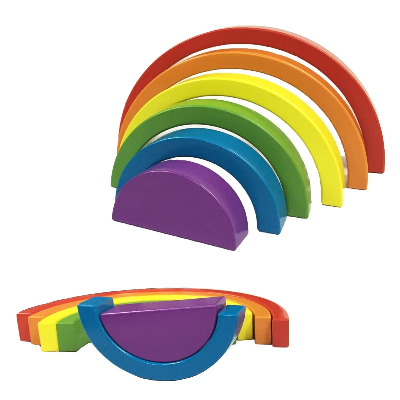 Educativos Grande 6-pieza De Madera De Arco Iris Apilador Bloques De
