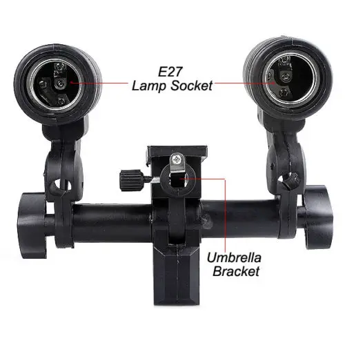 Studio Twin/ Double E27 Ac Swivel Socket Umbrella Bracket Flash Lamp