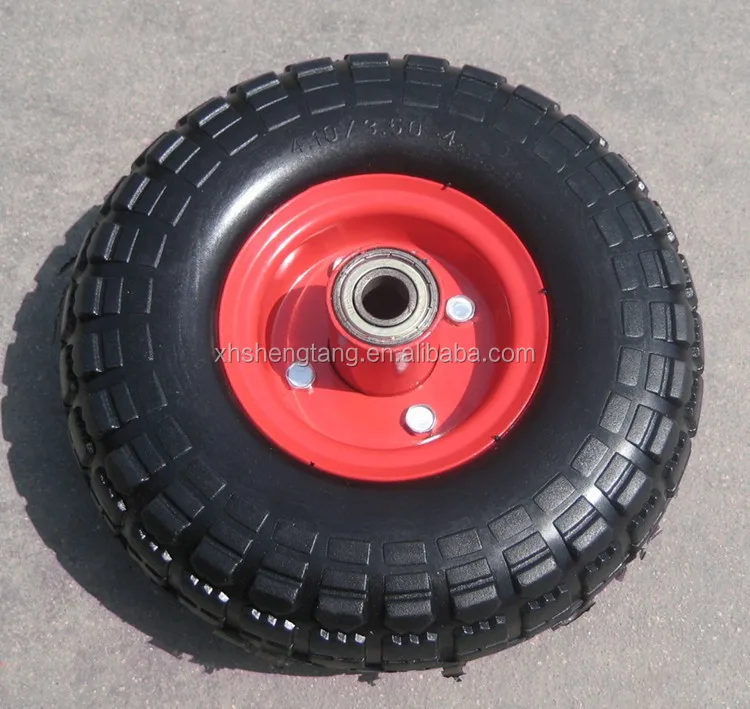 10" PU Wheelbarrow Wheel 4.10 3.50-4 OFF SET 16MM Bearing Puncture Proof 