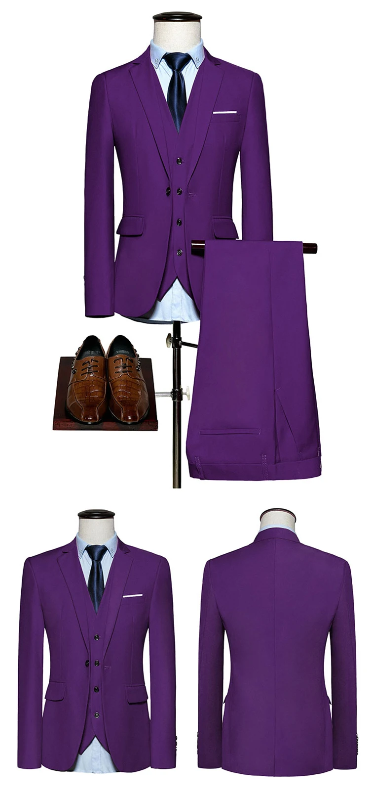 3 Piece Slim Fit Royal Blue Men's Suit Set Wedding Groom Tuxedos Suit