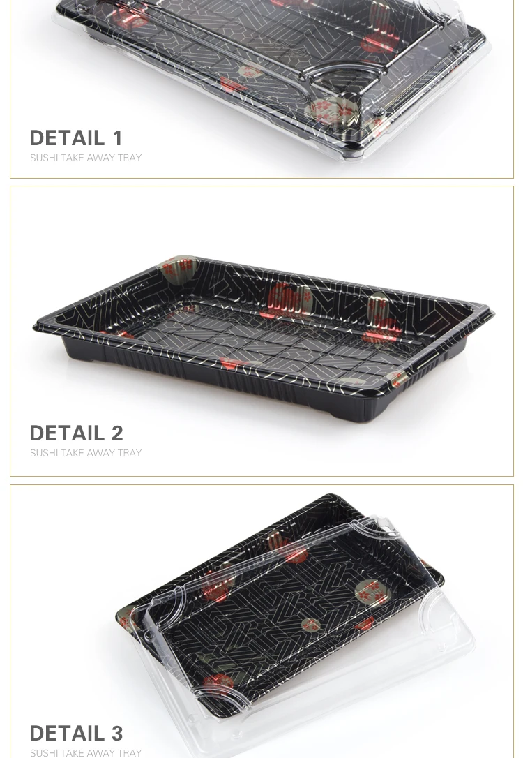 Best selling one time ps plastic square plate sushi tray with lid