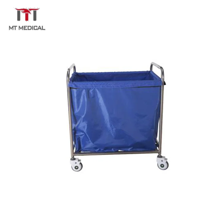 Stainless Steel Medical Hospital Cleaning Laundry One Bucket Three Shelves Moving Trolley Cart
