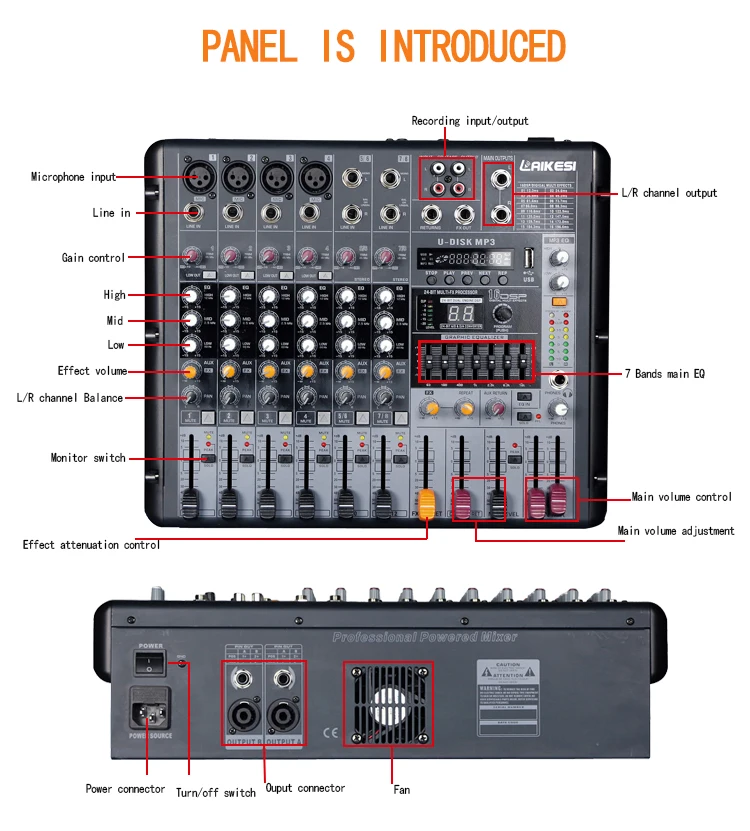 LAIKESI AUDIO высококачественный звук микшера для клубного звукового микшера KTV с USB