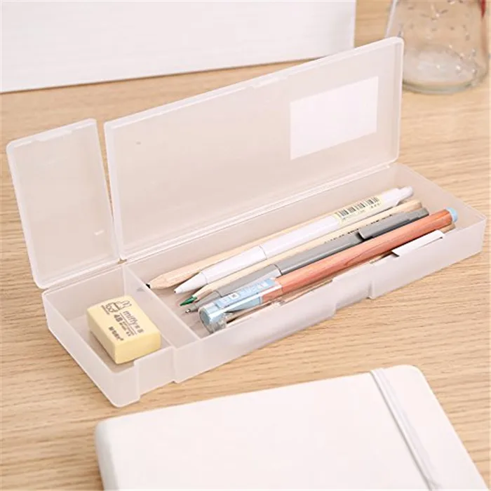 HaloVa Pencil Box Transparent Plastic Pencil Case Pen Box with Divided Storage Compartment Non-Toxic Eco-Friendly Material White Large