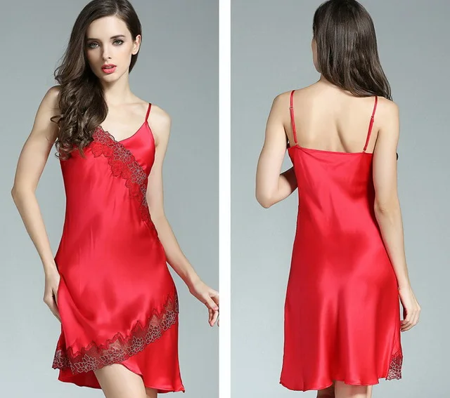 Summer 100% Charmeuse Pure Silk Satin Sexy Strap Nighties For Women ...