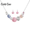 2019 Fashion Silver Color Alloy Necklace Girls Metal Geometric Round Spiral Big Earrings Bridal Wedding Jewelry Sets for Women