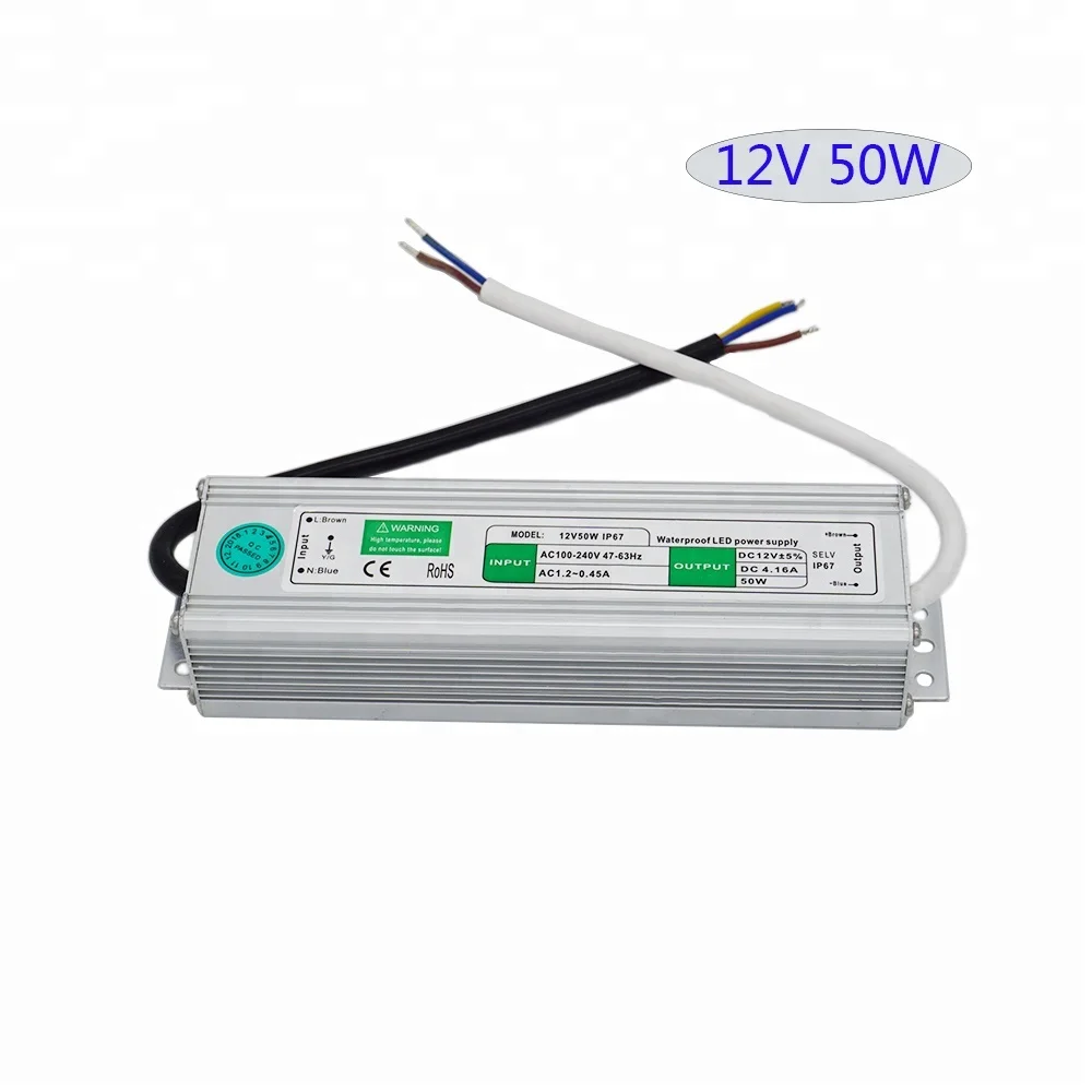 Waterproof 50W AC Power To DC Power Supply 12V 4.16A 50W IP67 LED Driver LED Transformer